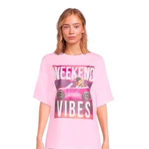 NWT Barbie Women’s Oversized Fit, Soft Pink  Short Sleeve Tee